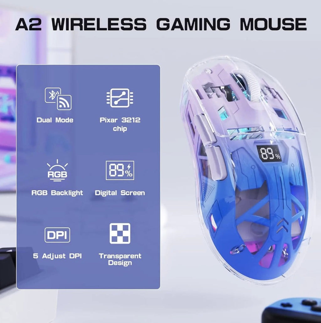 Attack Shark FreeWolf A2, kabellose Gaming Maus, wiederaufladbar, RGB, digitaler Bildschirm, einstellbare DPI, Bluetooth 5.0, 2.4G Wireless