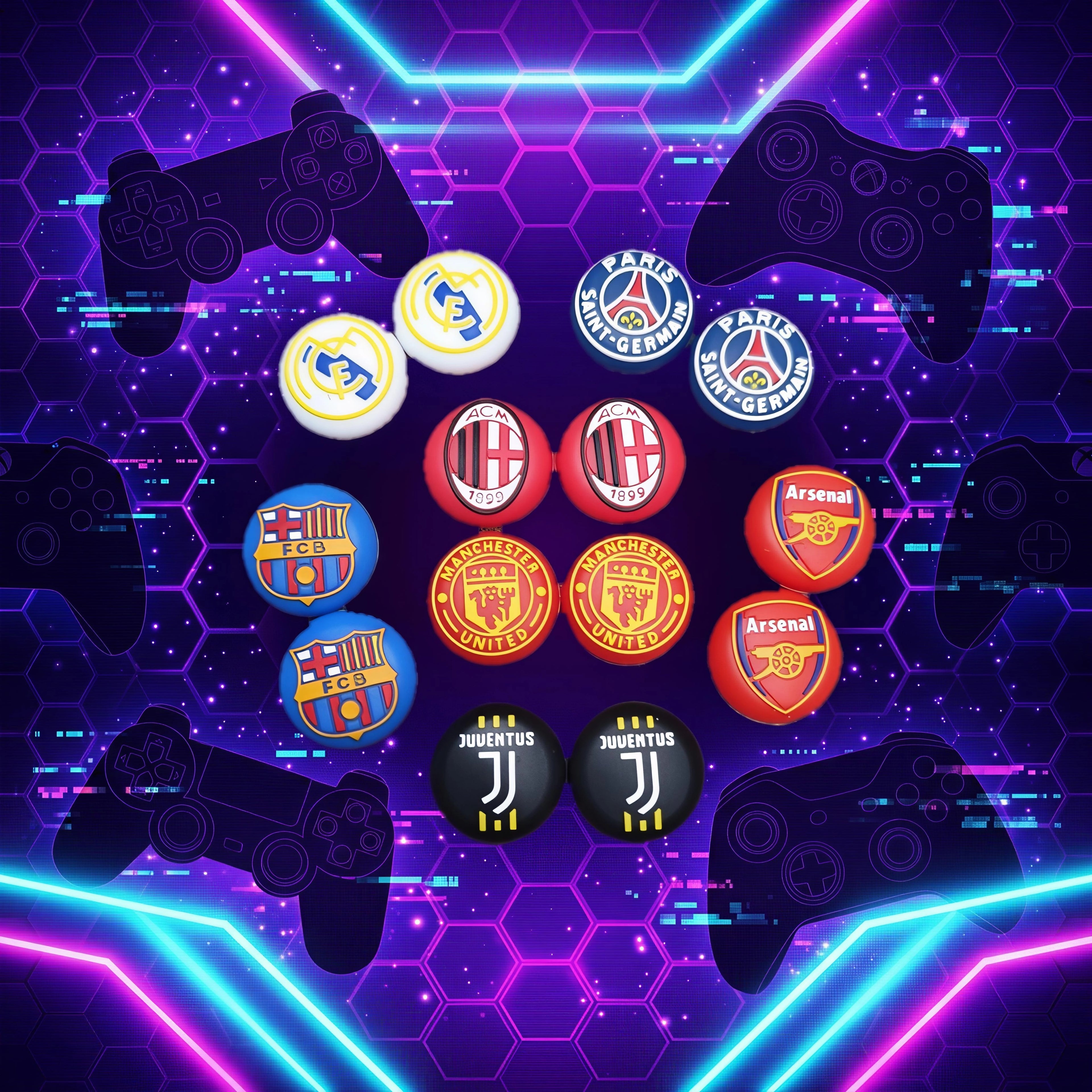 Thumbstick Kappen 14 Stück, Fußball Teams, Real Madrid, PSG, AC Milan, FC Barcelona, Manchester United, Arsenal, Juventus, für PS4, PS5, Xbox, Nintendo Switch, Controller Zubehör, Gaming Grip Caps