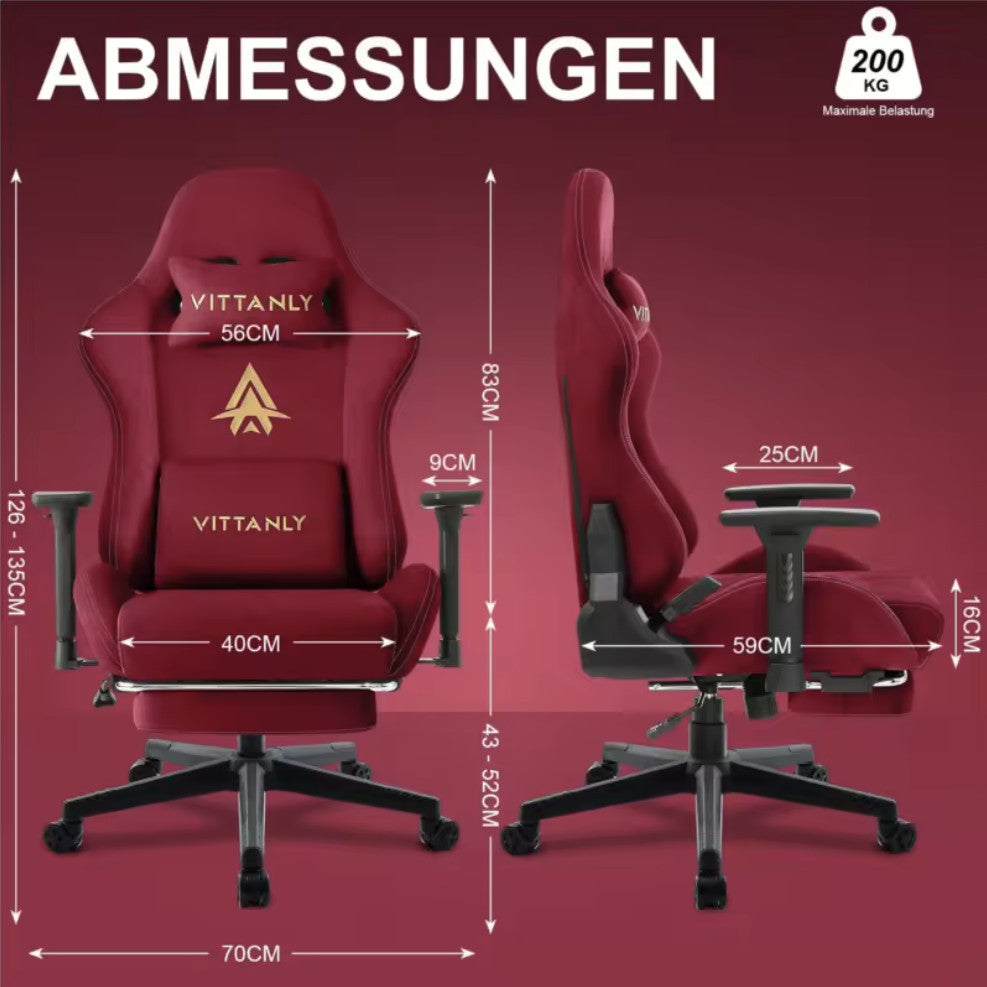 Vittanly Luxus Gaming- und Bürostuhl, echtes Leder, ergonomisch, verstellbar, mit ausklappbarer Fußstütze
