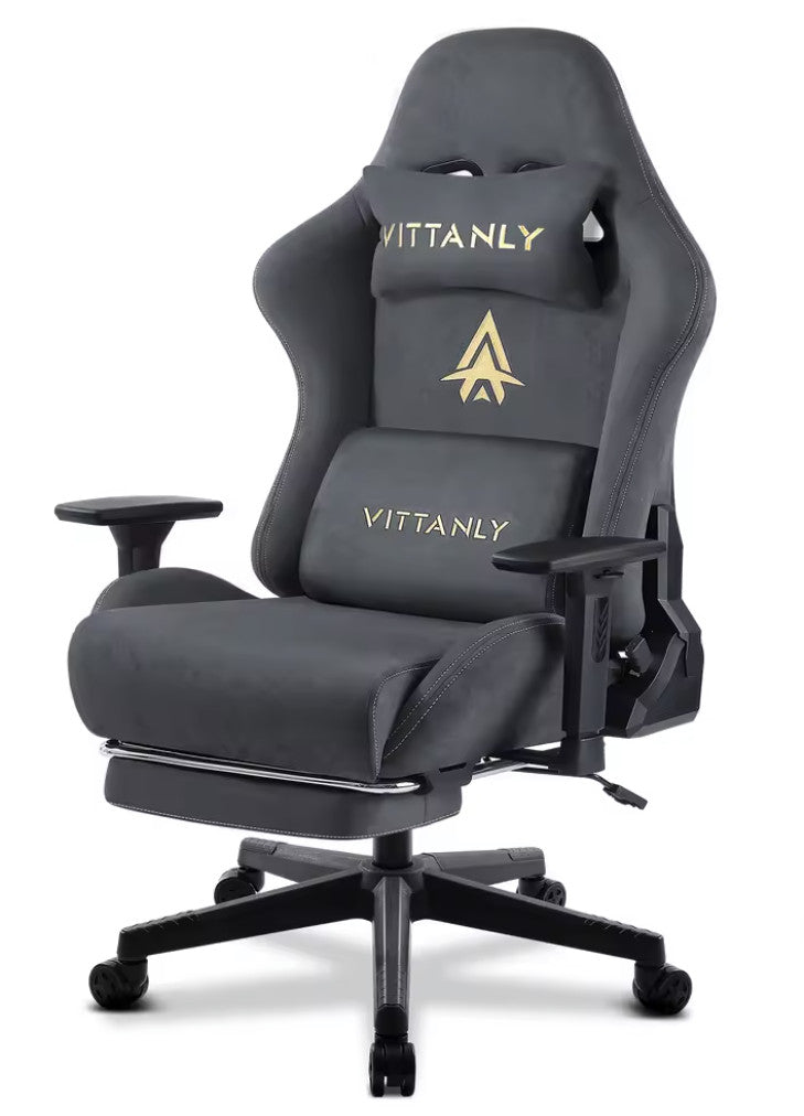 Vittanly Luxus Gaming- und Bürostuhl, echtes Leder, ergonomisch, verstellbar, mit ausklappbarer Fußstütze