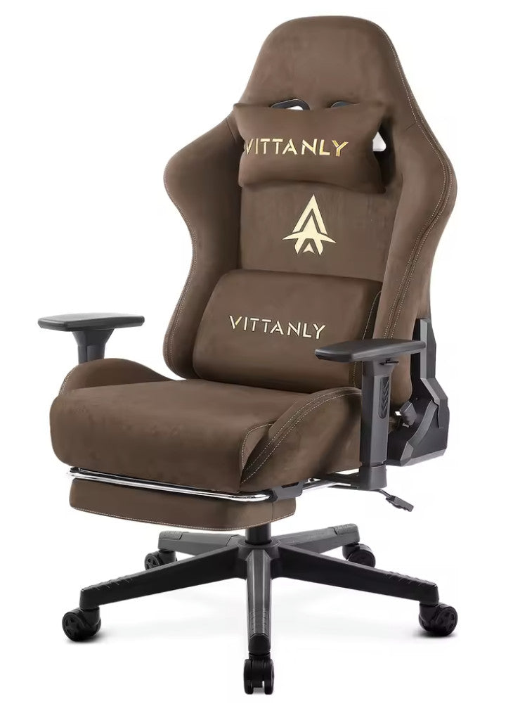 Vittanly Luxus Gaming- und Bürostuhl, echtes Leder, ergonomisch, verstellbar, mit ausklappbarer Fußstütze