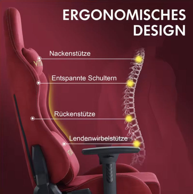 Vittanly Luxus Gaming- und Bürostuhl, echtes Leder, ergonomisch, verstellbar, mit ausklappbarer Fußstütze