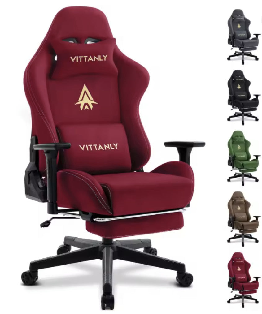 Vittanly Luxus Gaming- und Bürostuhl, echtes Leder, ergonomisch, verstellbar, mit ausklappbarer Fußstütze