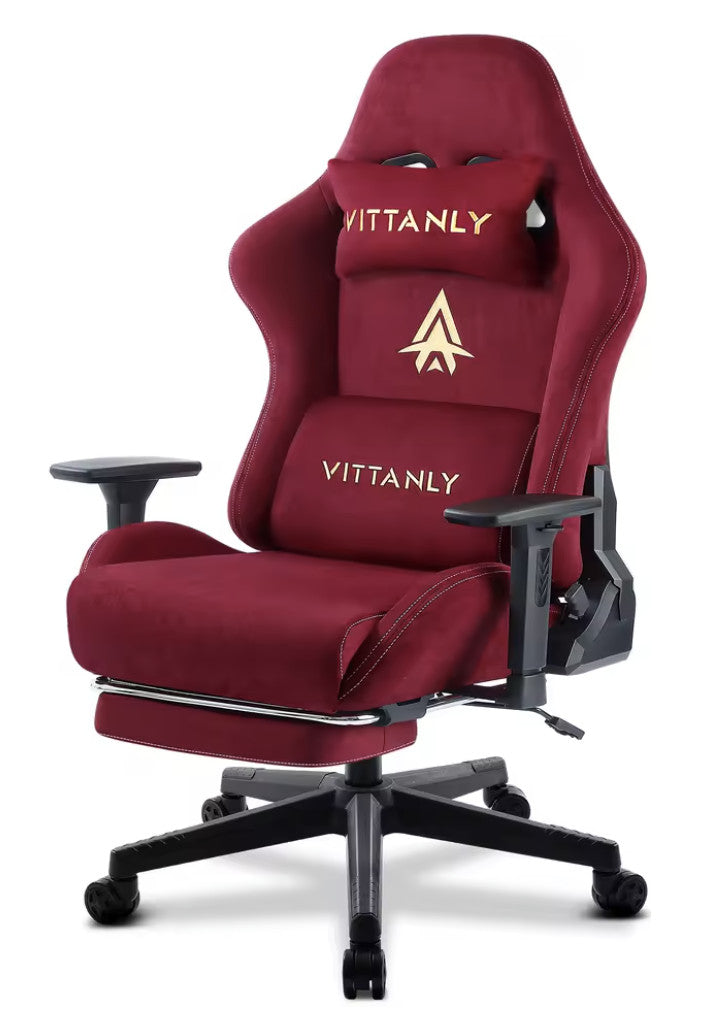 Vittanly Luxus Gaming- und Bürostuhl, echtes Leder, ergonomisch, verstellbar, mit ausklappbarer Fußstütze