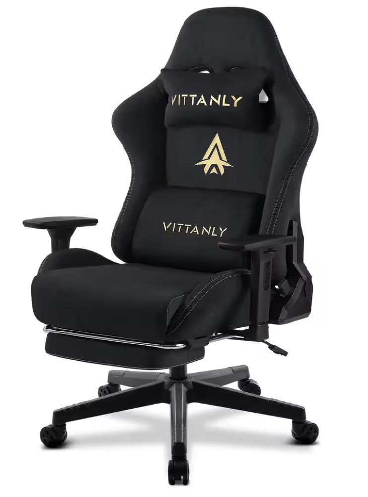 Vittanly Luxus Gaming- und Bürostuhl, echtes Leder, ergonomisch, verstellbar, mit ausklappbarer Fußstütze