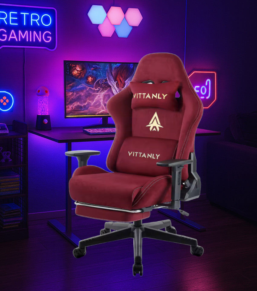 Vittanly Luxus Gaming- und Bürostuhl, echtes Leder, ergonomisch, verstellbar, mit ausklappbarer Fußstütze