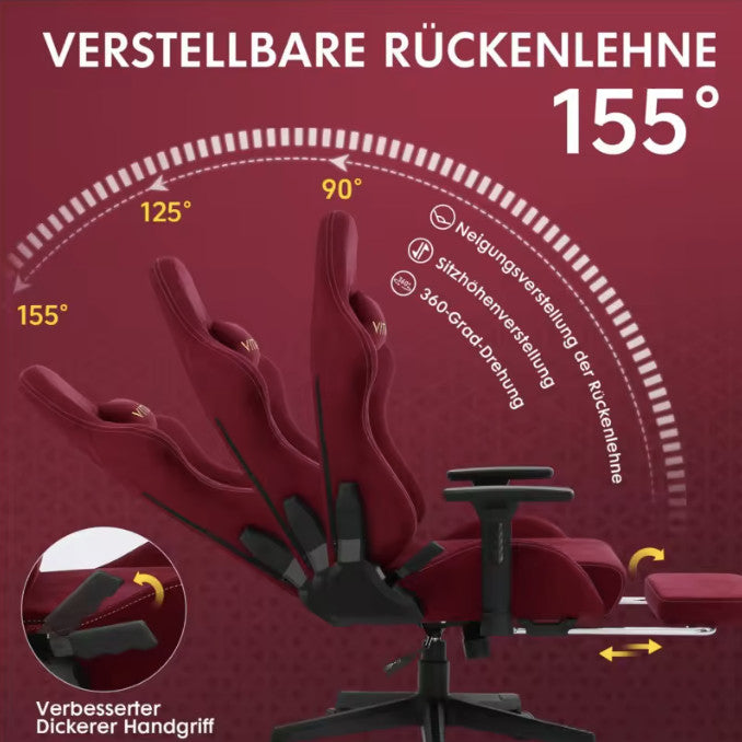 Vittanly Luxus Gaming- und Bürostuhl, echtes Leder, ergonomisch, verstellbar, mit ausklappbarer Fußstütze