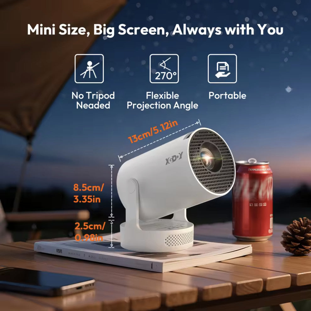 XGODY HY300 Pro+ 4K Mini-Beamer, 1280×720P, Android 11, 12000 Lumen, integrierter 5 W-Lautsprecher, WiFi 6 & Bluetooth 5.4, tragbarer Beamer mit Leinwand & Tasche für Innen & Außen