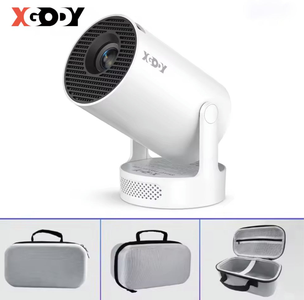 XGODY HY300 Pro+ 4K Mini-Beamer, 1280×720P, Android 11, 12000 Lumen, integrierter 5 W-Lautsprecher, WiFi 6 & Bluetooth 5.4, tragbarer Beamer mit Leinwand & Tasche für Innen & Außen