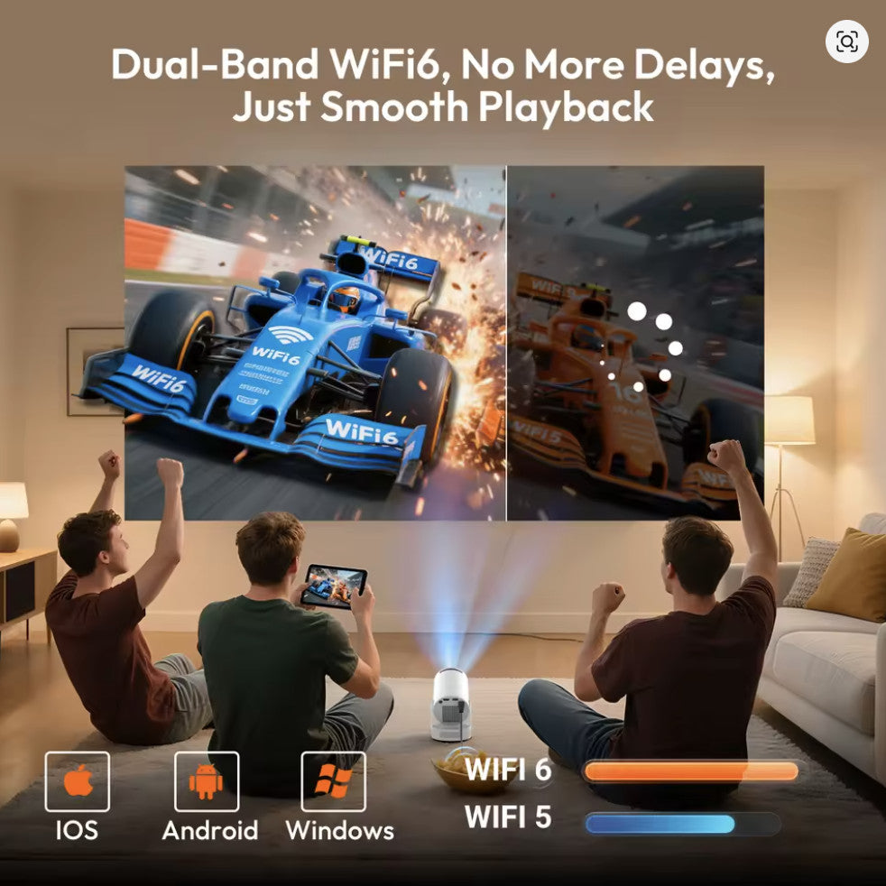 XGODY HY300 Pro+ 4K Mini-Beamer, 1280×720P, Android 11, 12000 Lumen, integrierter 5 W-Lautsprecher, WiFi 6 & Bluetooth 5.4, tragbarer Beamer mit Leinwand & Tasche für Innen & Außen